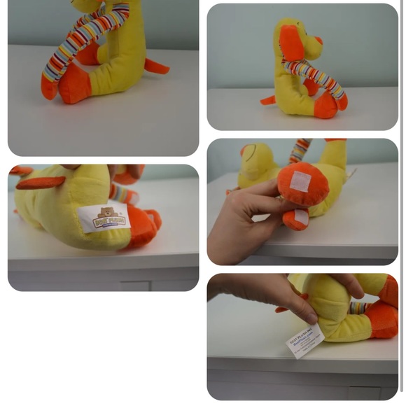 Best Plush Yellow Puppy Dog Plush Stuffed Animal Toy Orange Ears Stripes Blue - Picture 3 of 3